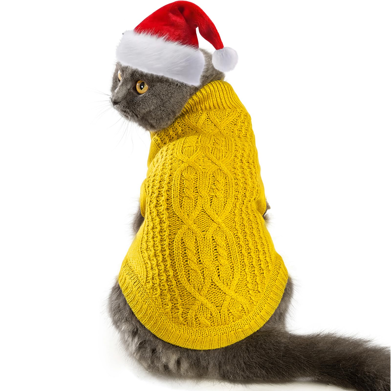 Suéter de cuello alto de punto, sin mangas, ropa de gato, ropa cálida de invierno, para gatos o perros pequeños en temporada fría (M, gris)