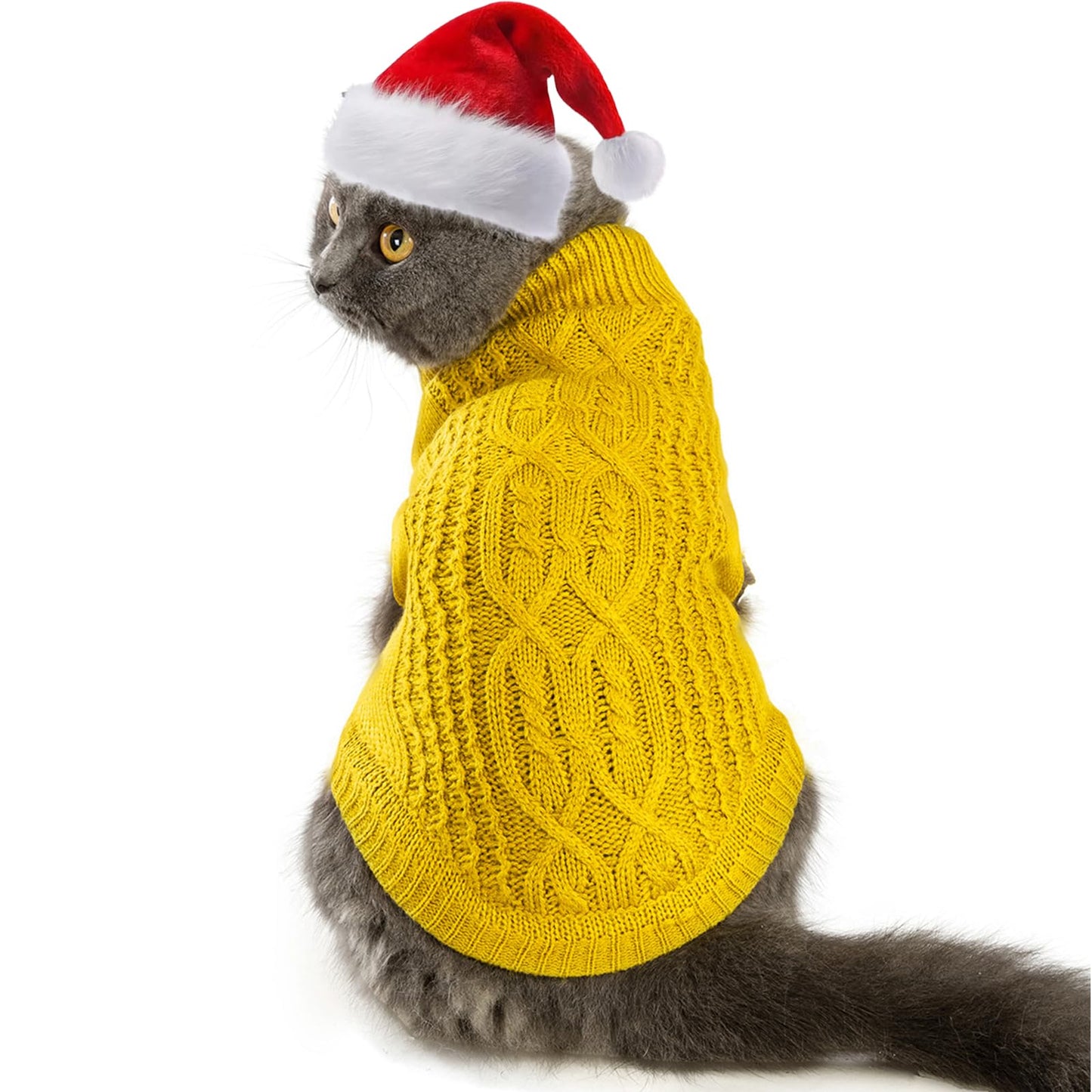 Suéter de cuello alto de punto, sin mangas, ropa de gato, ropa cálida de invierno, para gatos o perros pequeños en temporada fría (M, gris)