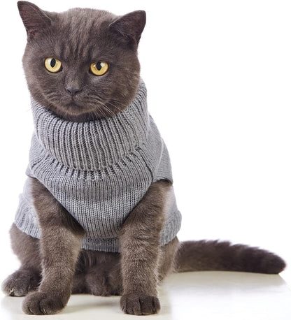 Suéter de cuello alto de punto, sin mangas, ropa de gato, ropa cálida de invierno, para gatos o perros pequeños en temporada fría (M, gris)