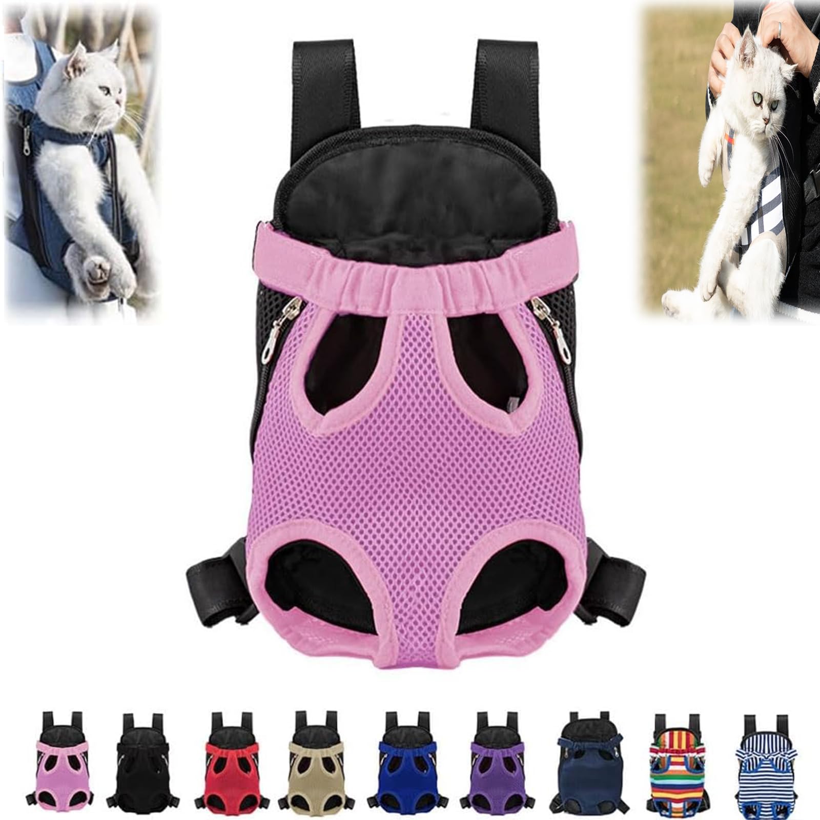 Cat Carrier, cat backpack, Cat Carrier with Leg Holes, Cat Carrier Adjustable for Puppy Carrier for Small Cats 0-15 Lbs, Pet Cat Front Chest Carriers Backpacks, Legs Out, Easy-Fit (Large,Style E)
