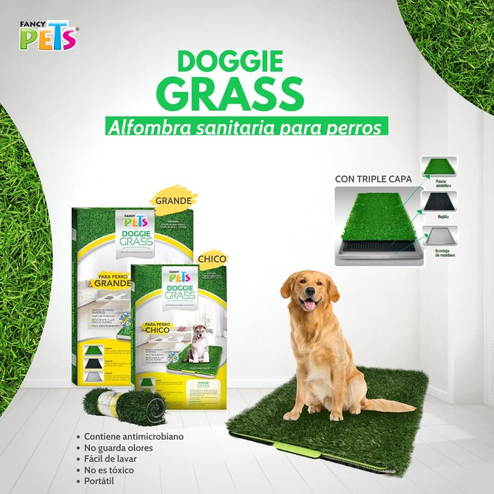Fancy Pets Tapete de Entrenamiento para Perros Doggie Grass GDE | Pasto Sintético con Bandeja y Rejilla | Control de Olores y Fácil Limpieza