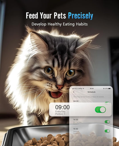 oneisall Comedero Automático para Gatos con Wi - Fi 5G, Adecuado para Dos Gatos/Perros Pequeños y Medianos. Dispensador de 5 litros / 20 Tazas de Alimentos con Control por Aplicación(Negro)