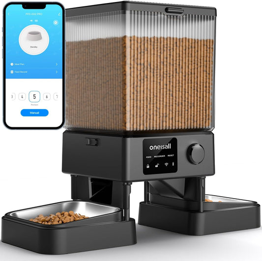 oneisall Comedero Automático para Gatos con Wi - Fi 5G, Adecuado para Dos Gatos/Perros Pequeños y Medianos. Dispensador de 5 litros / 20 Tazas de Alimentos con Control por Aplicación(Negro)