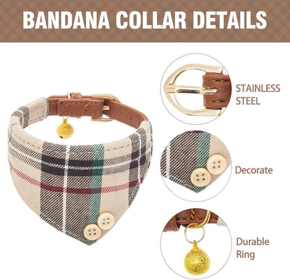 Juego de collar y correa para perros pequeños, collar de correa para cachorros, diseño clásico a cuadros, tamaño ajustable con campana dorada, perfecto para razas pequeñas y niños