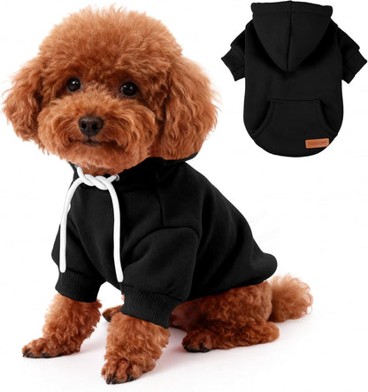 Suéter para Perro de Invierno, Sudadera con Capucha para Mascotas, Elegante Sudadera con Capucha y Lazo para la Correa, para Perros pequeños y medianos, Gatos en Clima Frío (Negro, Large)
