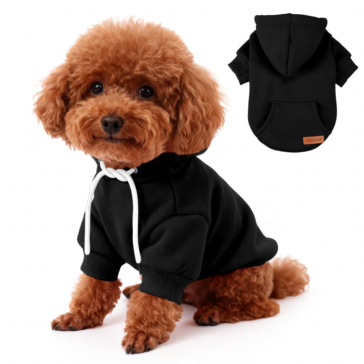 Suéter para Perro de Invierno, Sudadera con Capucha para Mascotas, Elegante Sudadera con Capucha y Lazo para la Correa, para Perros pequeños y medianos, Gatos en Clima Frío (Negro, Large)