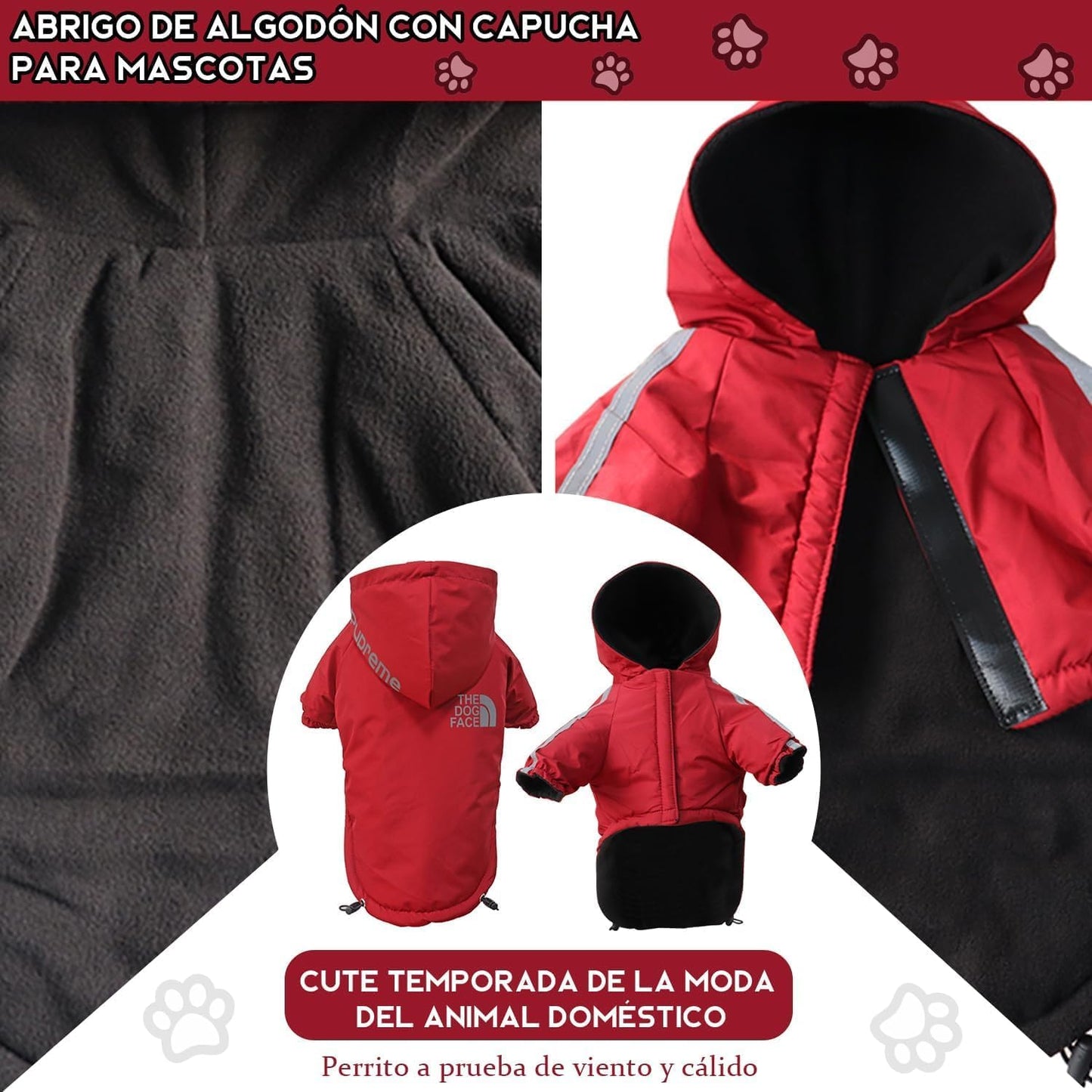 Abrigo para Perro, Abrigo para Perros para Clima Frío, Abrigos de Invierno Impermeable para Mascotas, Engrosar para Mantenerse Caliente Suéter para Perro con Sombrero