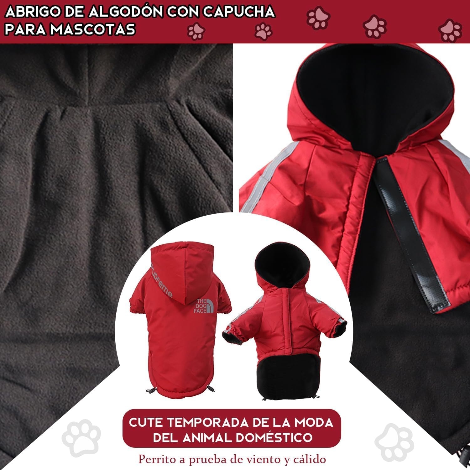 Abrigo para Perro, Abrigo para Perros para Clima Frío, Abrigos de Invierno Impermeable para Mascotas, Engrosar para Mantenerse Caliente Suéter para Perro con Sombrero