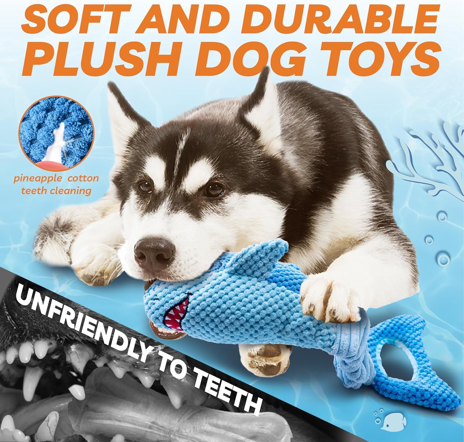 LEGEND SANDY Dog Toys Crinkle Blue Shark