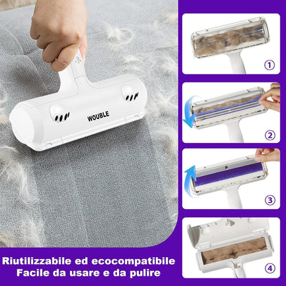 Wouble Quitapelos y Rodillos para Mascotas, Reutilizable Rodillo de Cepillo de Limpieza para Gatos y Perros, Recogedor de Pelo para Mascotas para Sofá, Ropa de Cama, Alfombras - Púrpura