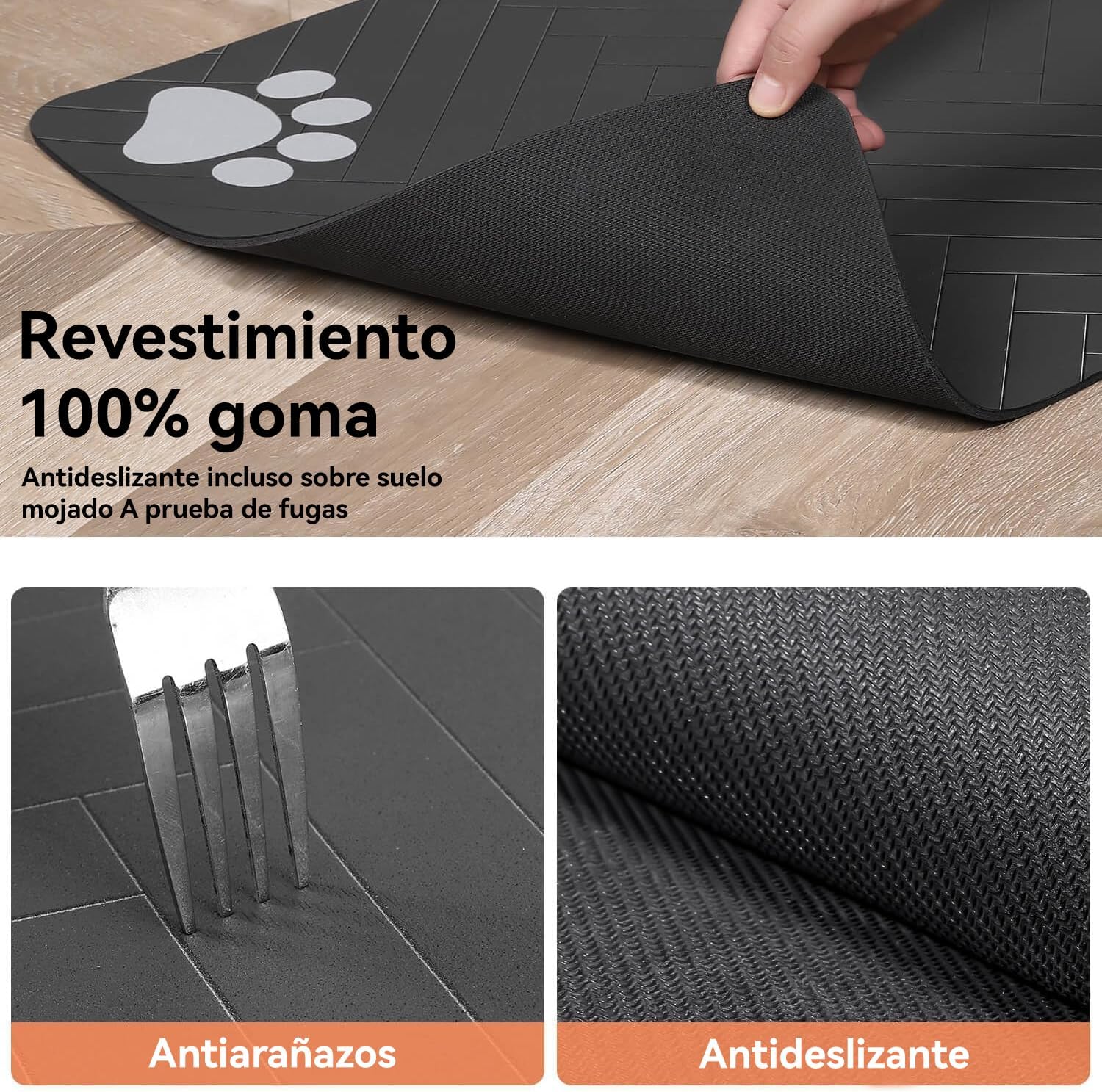 LYSSIID Alfombrilla Absorbente para Comederos Y Bebederos De Mascotas con Base De Goma Impermeable, Alfombrilla De Secado Rápido para Bebederos De Perros Y Gatos (Gris Oscuro a Rayas, 12"X19")