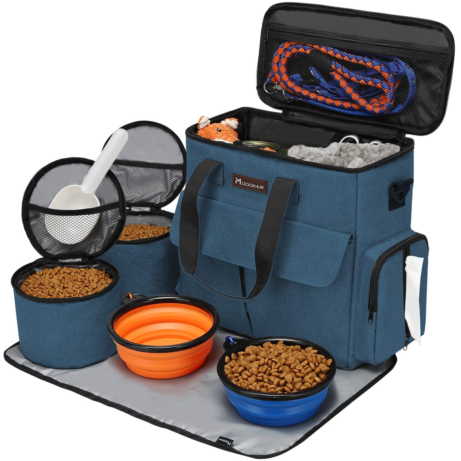 Modoker - Bolsa de viaje para perro, juego de viaje para perros y gatos para fin de semana, bolsa organizadora con bolsillos multifuncionales (gris)