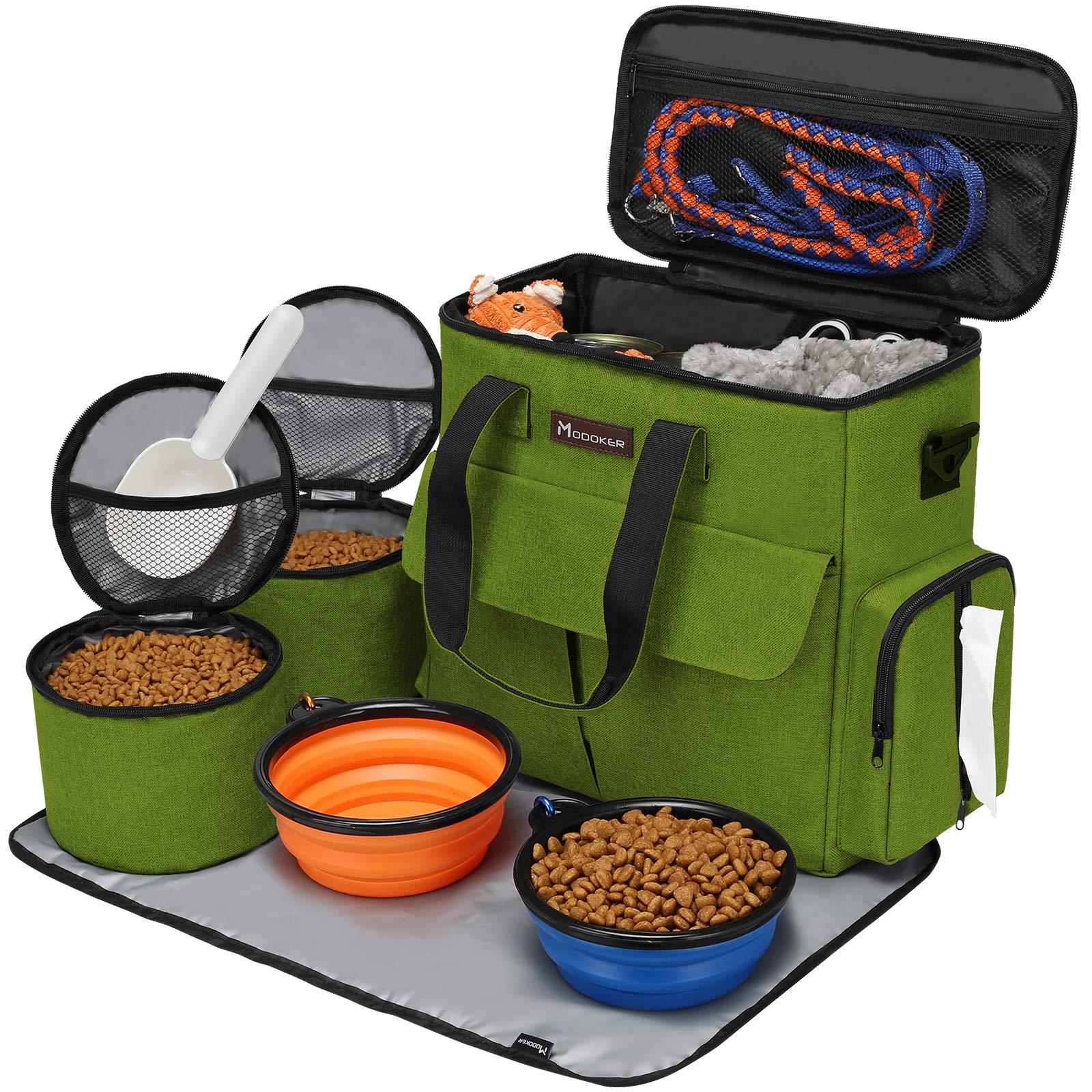Modoker - Bolsa de viaje para perro, juego de viaje para perros y gatos para fin de semana, bolsa organizadora con bolsillos multifuncionales (gris)