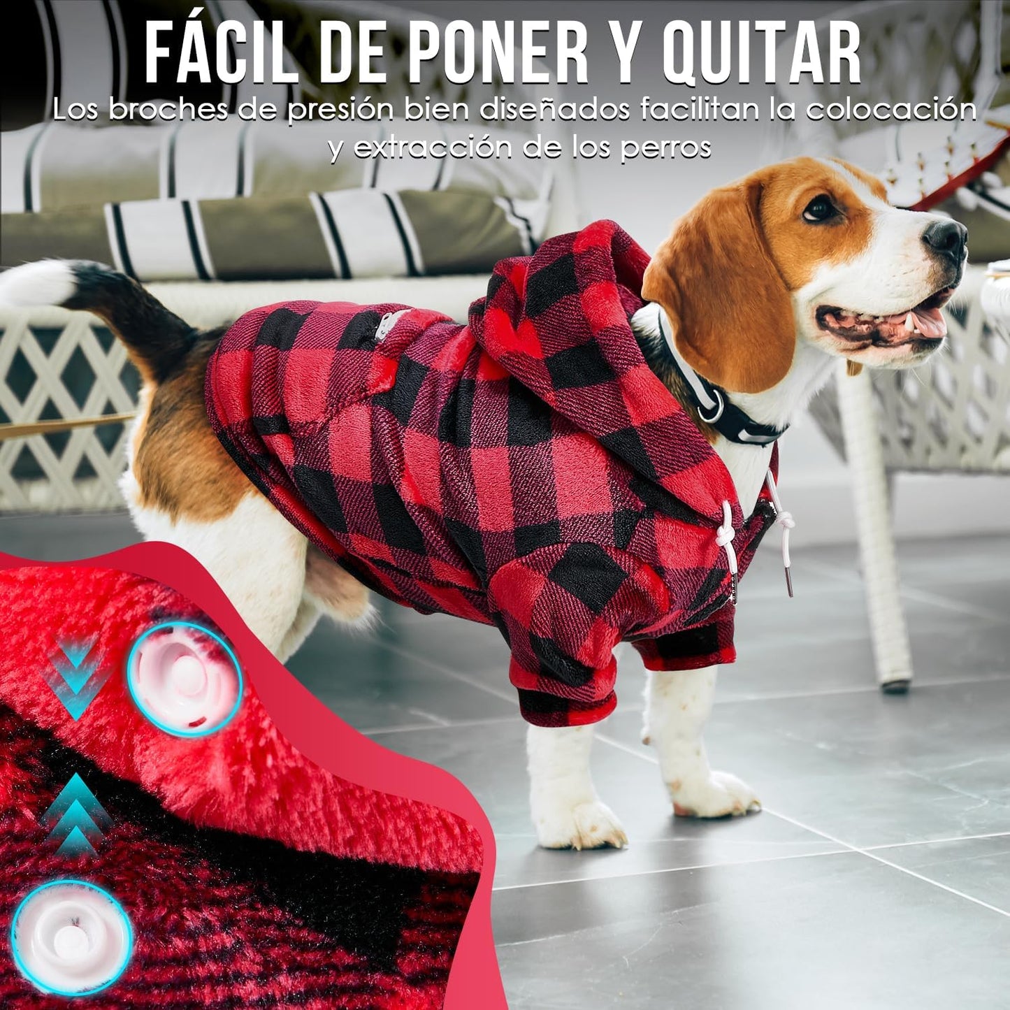 SlowTon Sudadera para Perros, Sudaderas con Capucha Y Bolsillo para Perro Grandes Medianos Pequeño, Chaque Ropa de Invierno para Mascotas, Abrigo para Perros, Cálido Suéter para Perro (Rojo Negro, XL)