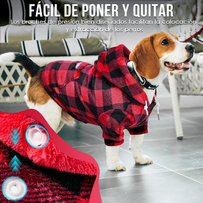 SlowTon Sudadera para Perros, Sudaderas con Capucha Y Bolsillo para Perro Grandes Medianos Pequeño, Chaque Ropa de Invierno para Mascotas, Abrigo para Perros, Cálido Suéter para Perro (Rojo Negro, XL)
