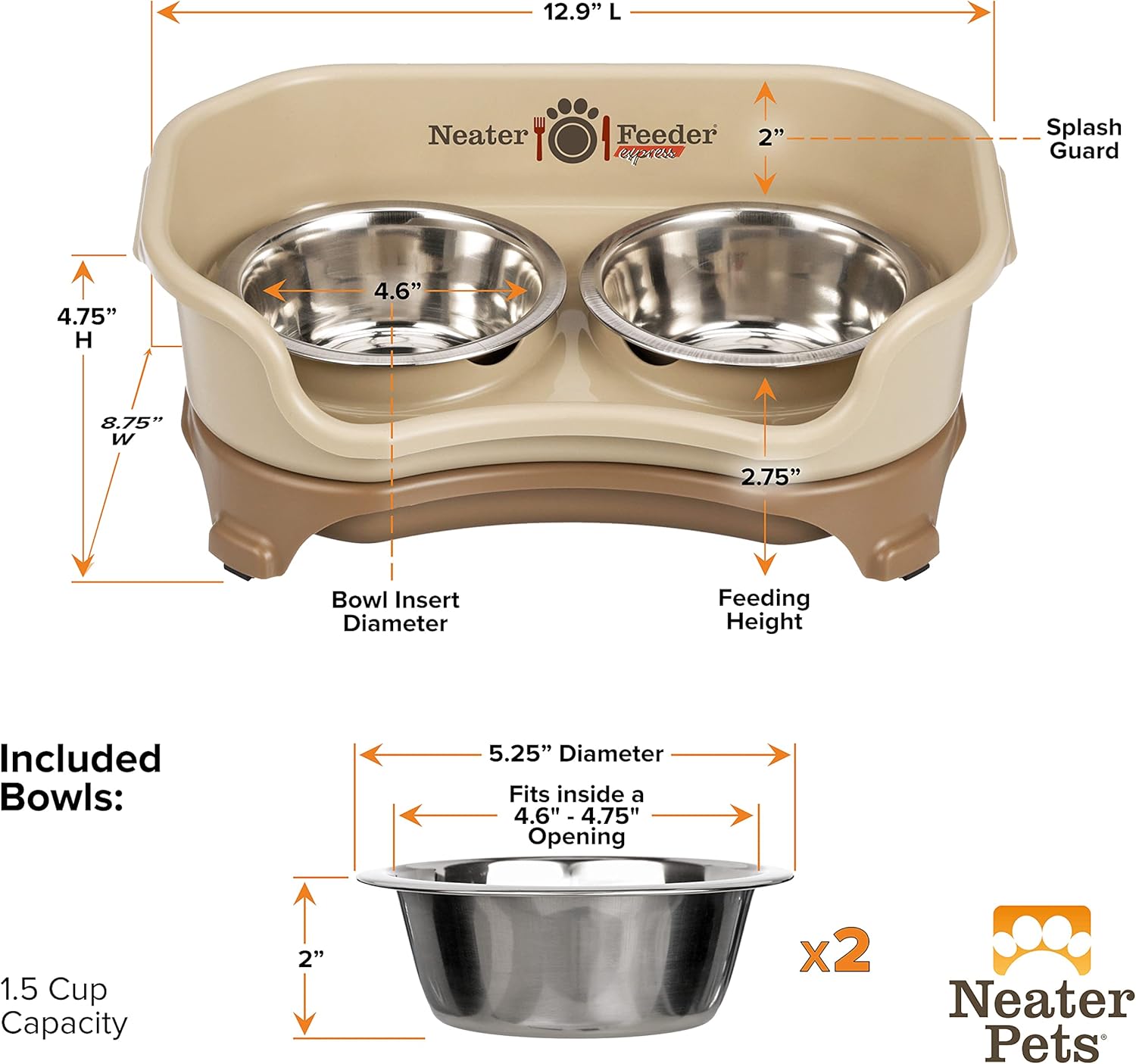 Neater Feeder Express (Perro pequeño), con Cuencos de Acero Inoxidable para Perros y comedero para Mascotas a Prueba de desorden