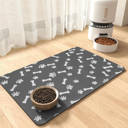 LYSSIID Alfombrilla Absorbente para Comederos Y Bebederos De Mascotas con Base De Goma Impermeable, Alfombrilla De Secado Rápido para Bebederos De Perros Y Gatos (Gris Oscuro a Rayas, 12"X19")