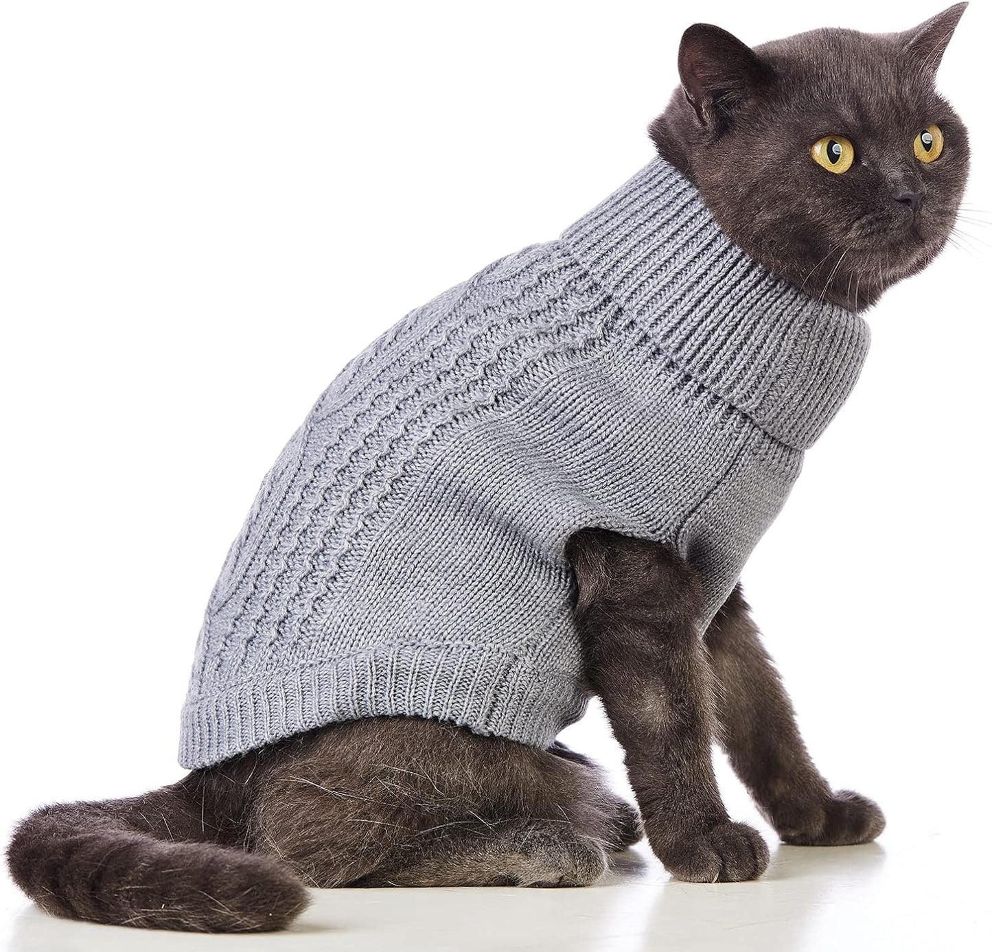 Suéter de cuello alto de punto, sin mangas, ropa de gato, ropa cálida de invierno, para gatos o perros pequeños en temporada fría (M, gris)