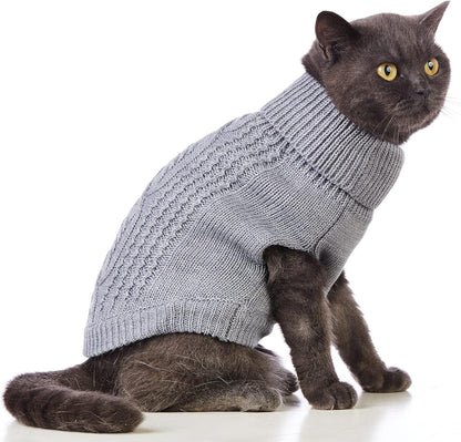 Suéter de cuello alto de punto, sin mangas, ropa de gato, ropa cálida de invierno, para gatos o perros pequeños en temporada fría (M, gris)