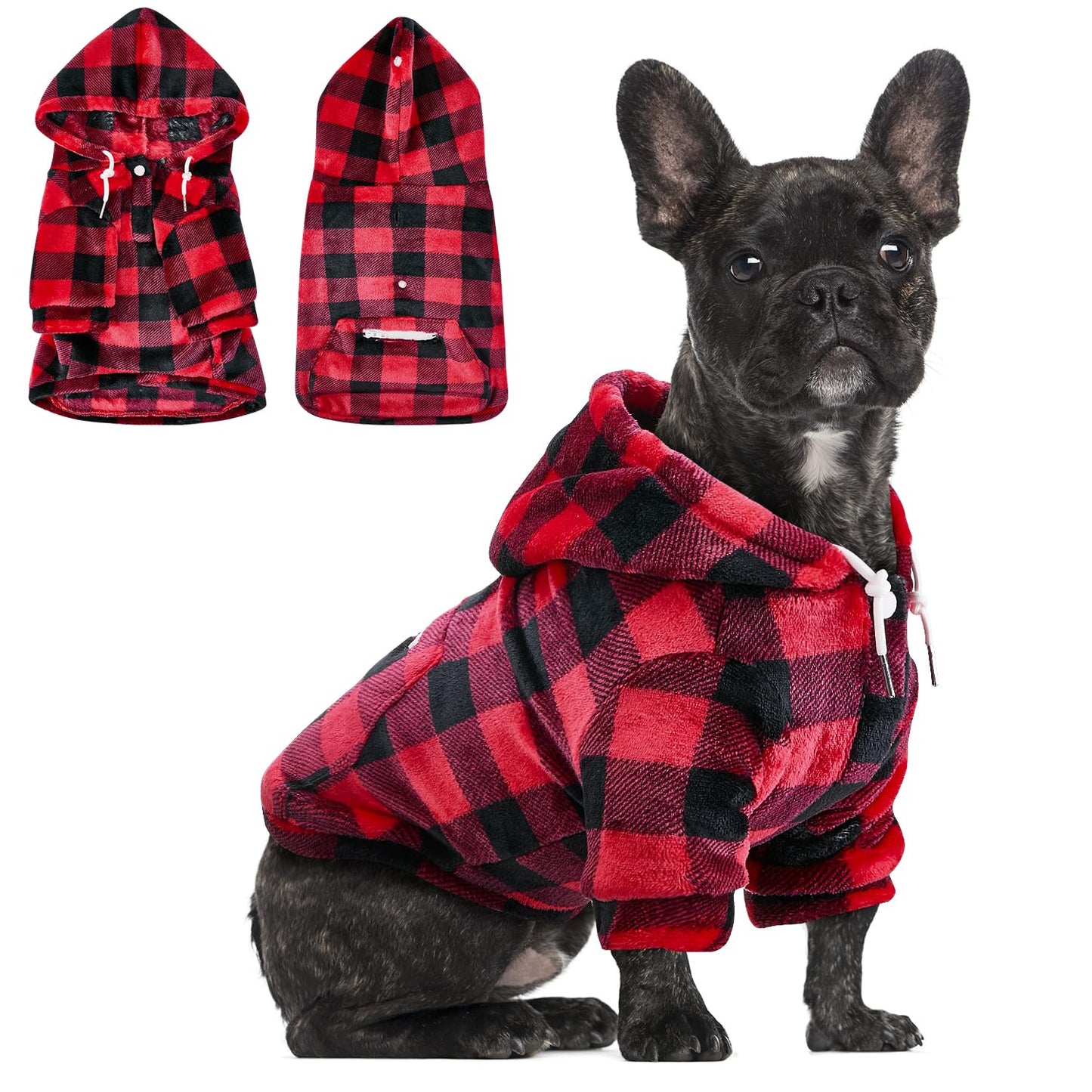 SlowTon Sudadera para Perros, Sudaderas con Capucha Y Bolsillo para Perro Grandes Medianos Pequeño, Chaque Ropa de Invierno para Mascotas, Abrigo para Perros, Cálido Suéter para Perro (Rojo Negro, XL)
