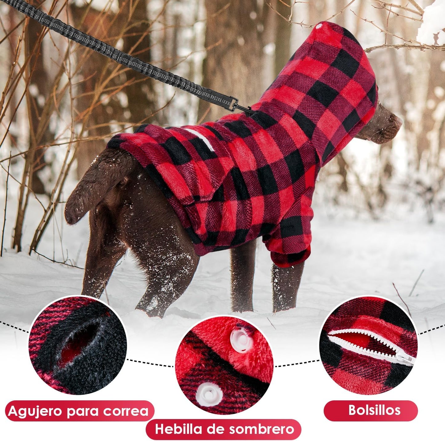 SlowTon Sudadera para Perros, Sudaderas con Capucha Y Bolsillo para Perro Grandes Medianos Pequeño, Chaque Ropa de Invierno para Mascotas, Abrigo para Perros, Cálido Suéter para Perro (Rojo Negro, XL)