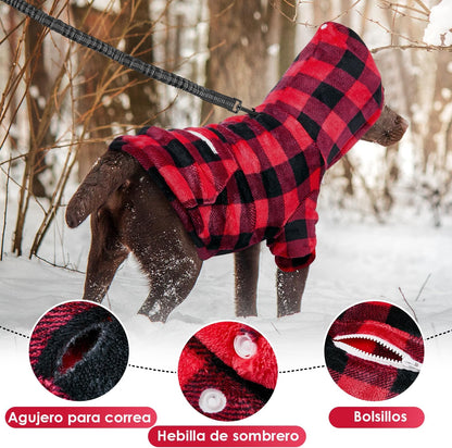 SlowTon Sudadera para Perros, Sudaderas con Capucha Y Bolsillo para Perro Grandes Medianos Pequeño, Chaque Ropa de Invierno para Mascotas, Abrigo para Perros, Cálido Suéter para Perro (Rojo Negro, XL)