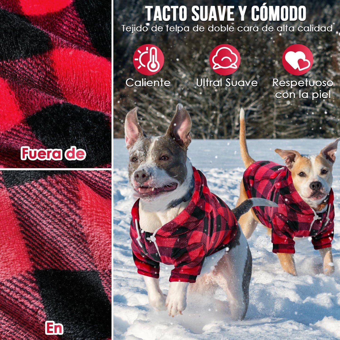 SlowTon Sudadera para Perros, Sudaderas con Capucha Y Bolsillo para Perro Grandes Medianos Pequeño, Chaque Ropa de Invierno para Mascotas, Abrigo para Perros, Cálido Suéter para Perro (Rojo Negro, XL)