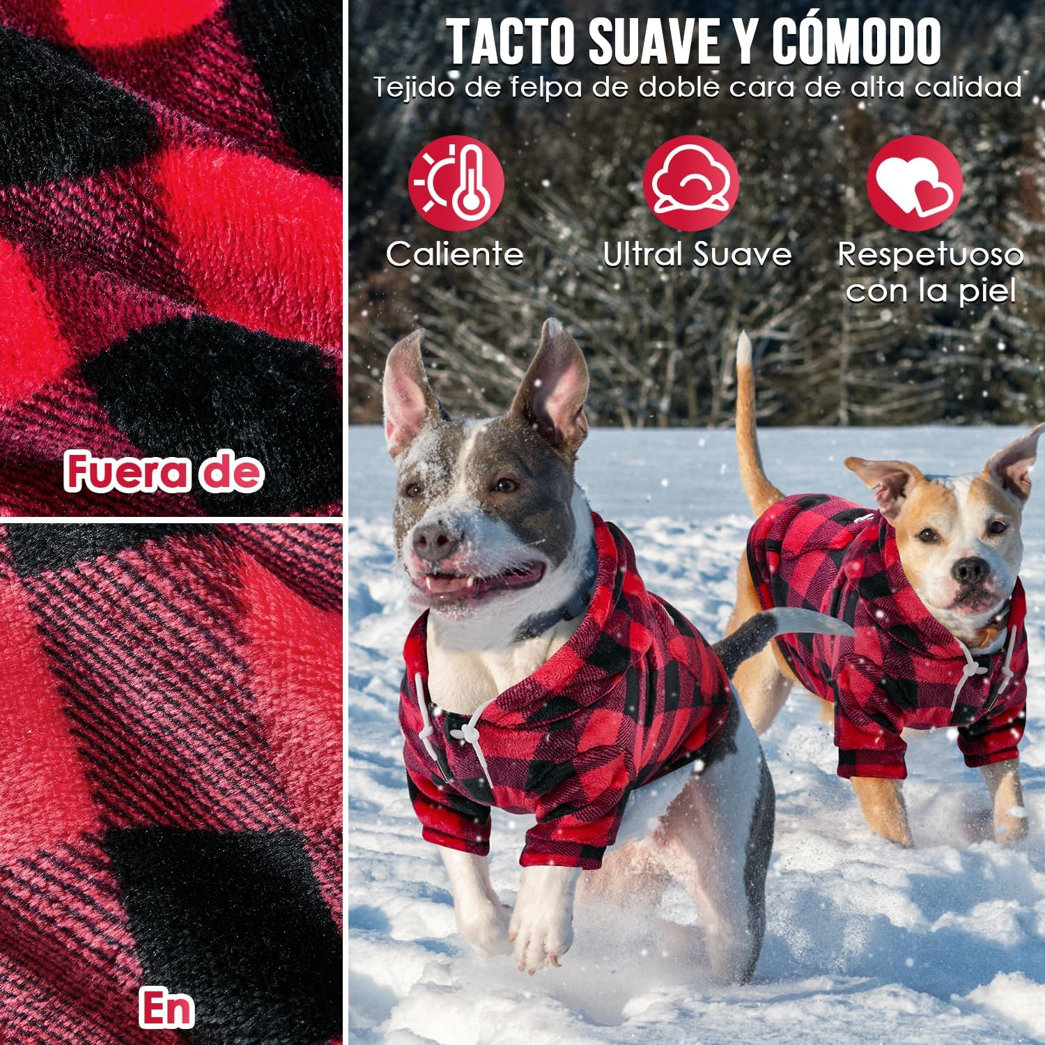 SlowTon Sudadera para Perros, Sudaderas con Capucha Y Bolsillo para Perro Grandes Medianos Pequeño, Chaque Ropa de Invierno para Mascotas, Abrigo para Perros, Cálido Suéter para Perro (Rojo Negro, XL)