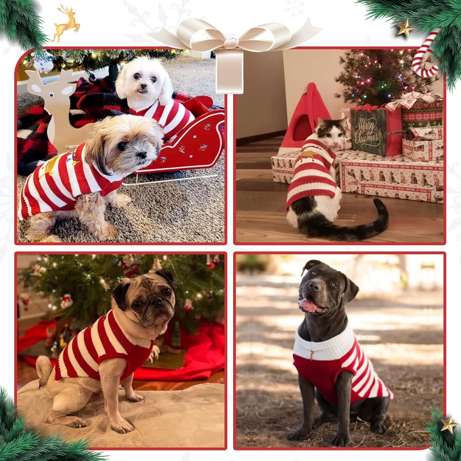 Genérico Suéter de Mascota cálido Invierno Moda Vestido navideño Ciervo Ropa para Gatos y Perros con diseños Lindos Tejido Corte científico Movimiento sin restricciones