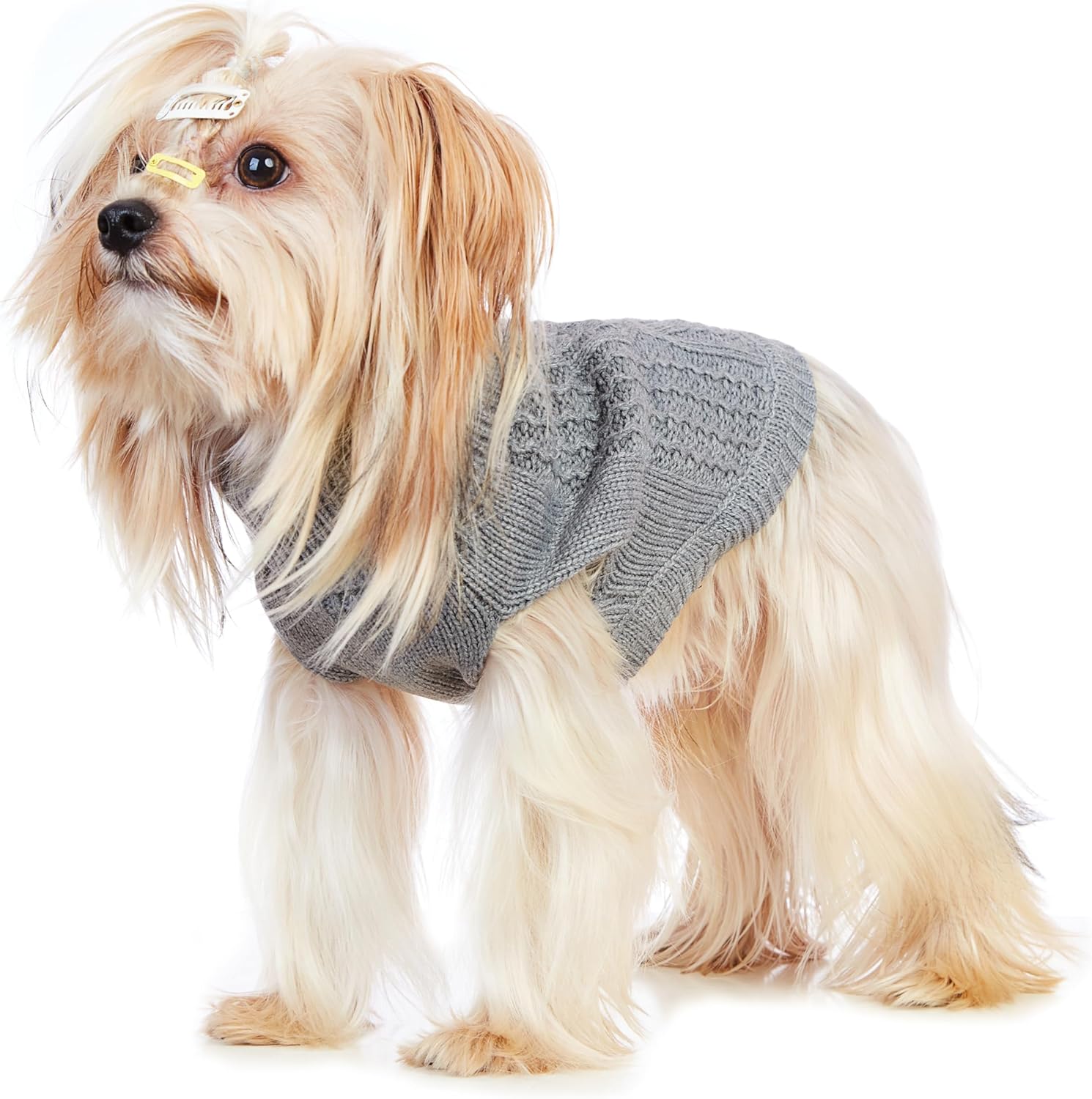 Suéter de cuello alto de punto, sin mangas, ropa de gato, ropa cálida de invierno, para gatos o perros pequeños en temporada fría (M, gris)