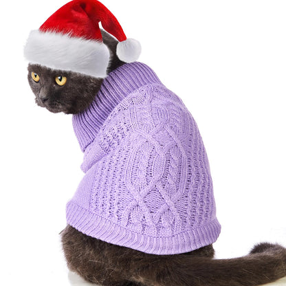 Suéter de cuello alto de punto, sin mangas, ropa de gato, ropa cálida de invierno, para gatos o perros pequeños en temporada fría (M, gris)