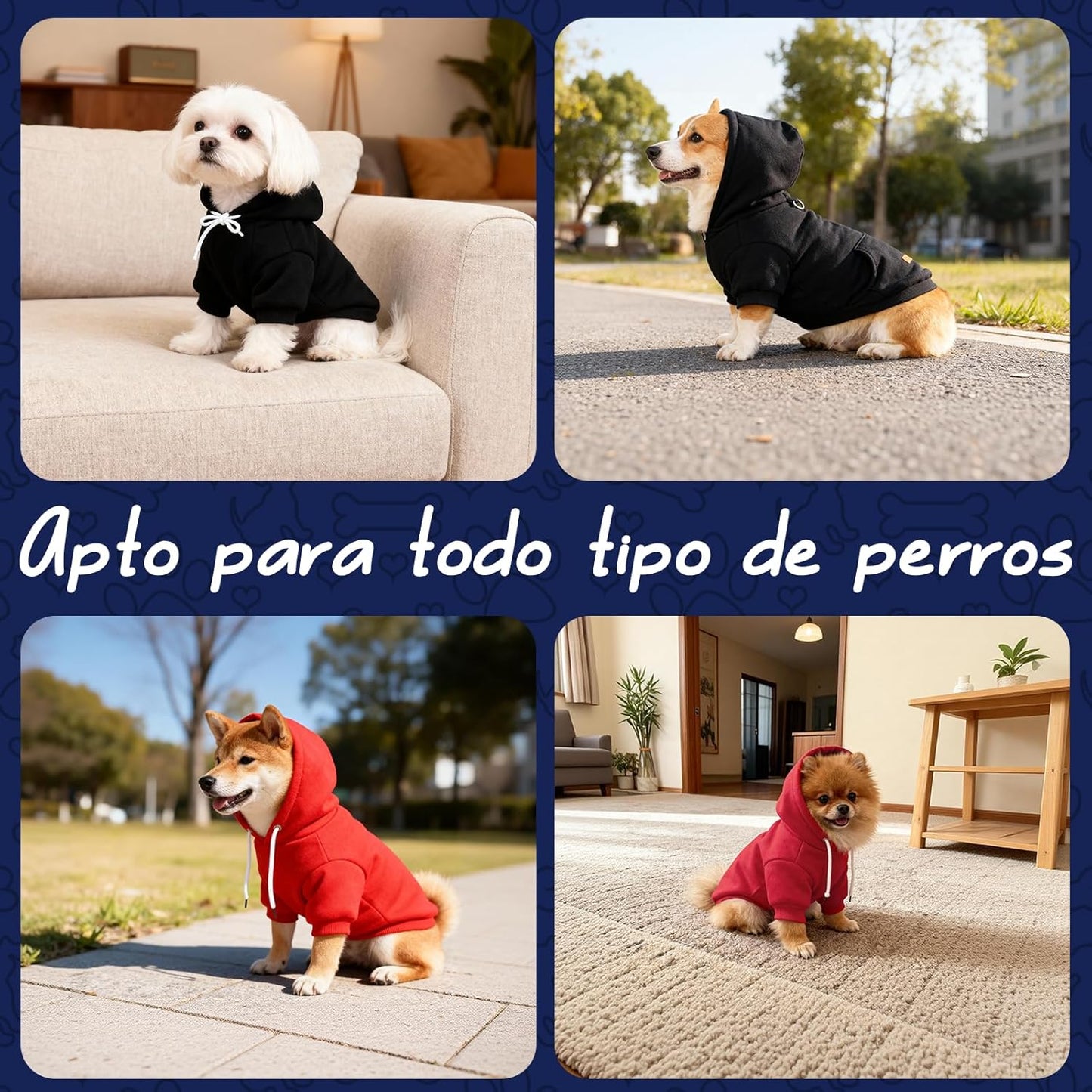 Suéter para Perro de Invierno, Sudadera con Capucha para Mascotas, Elegante Sudadera con Capucha y Lazo para la Correa, para Perros pequeños y medianos, Gatos en Clima Frío (Negro, Large)