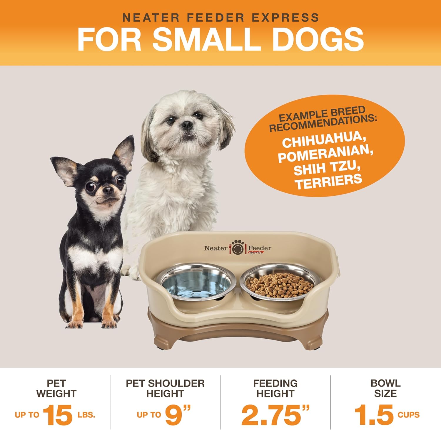 Neater Feeder Express (Perro pequeño), con Cuencos de Acero Inoxidable para Perros y comedero para Mascotas a Prueba de desorden