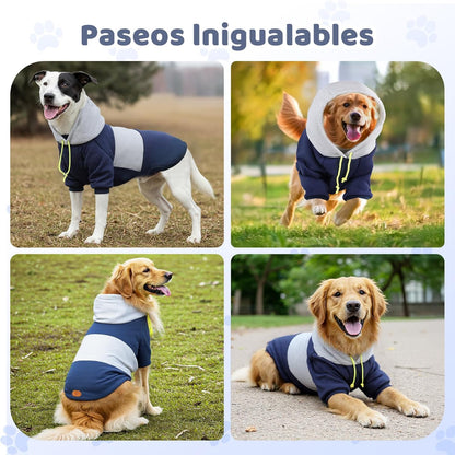 wishkit Suéter con Capucha para Perros, Ropa de Invierno Suave y CóModa con Agujero para Correa, Ideal para Perros Medianos y Grandes, Material Cálido para Clima Frío (Azul, 3XL)