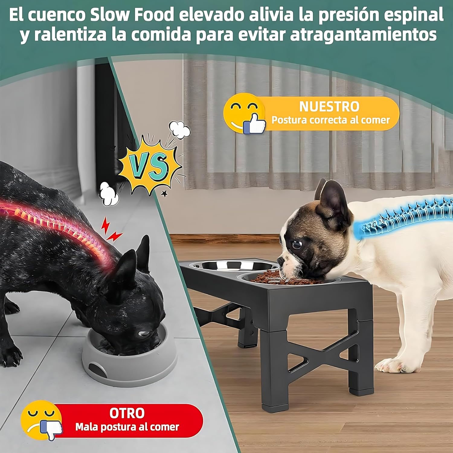 EKEJLI Cuencos elevados para Perros，Comedero Elevado para Perros con comedero Lento，Plegable，5 Alturas Ajustables，Comederos para Perros pequeño, Mediano y Grande, Gatos, Todo Tipo de Mascotas (Gris)