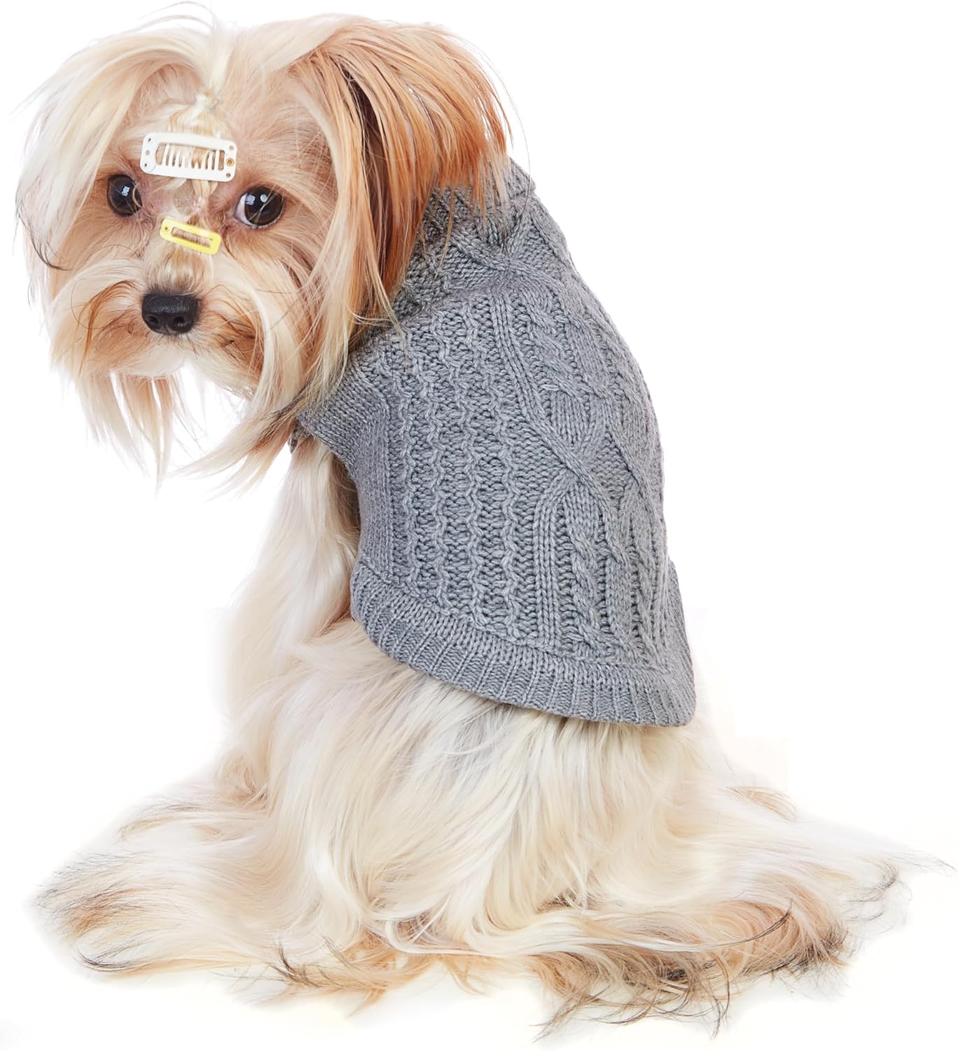 Suéter de cuello alto de punto, sin mangas, ropa de gato, ropa cálida de invierno, para gatos o perros pequeños en temporada fría (M, gris)