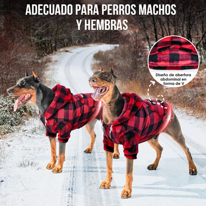 SlowTon Sudadera para Perros, Sudaderas con Capucha Y Bolsillo para Perro Grandes Medianos Pequeño, Chaque Ropa de Invierno para Mascotas, Abrigo para Perros, Cálido Suéter para Perro (Rojo Negro, XL)