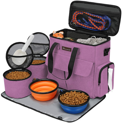 Modoker - Bolsa de viaje para perro, juego de viaje para perros y gatos para fin de semana, bolsa organizadora con bolsillos multifuncionales (gris)