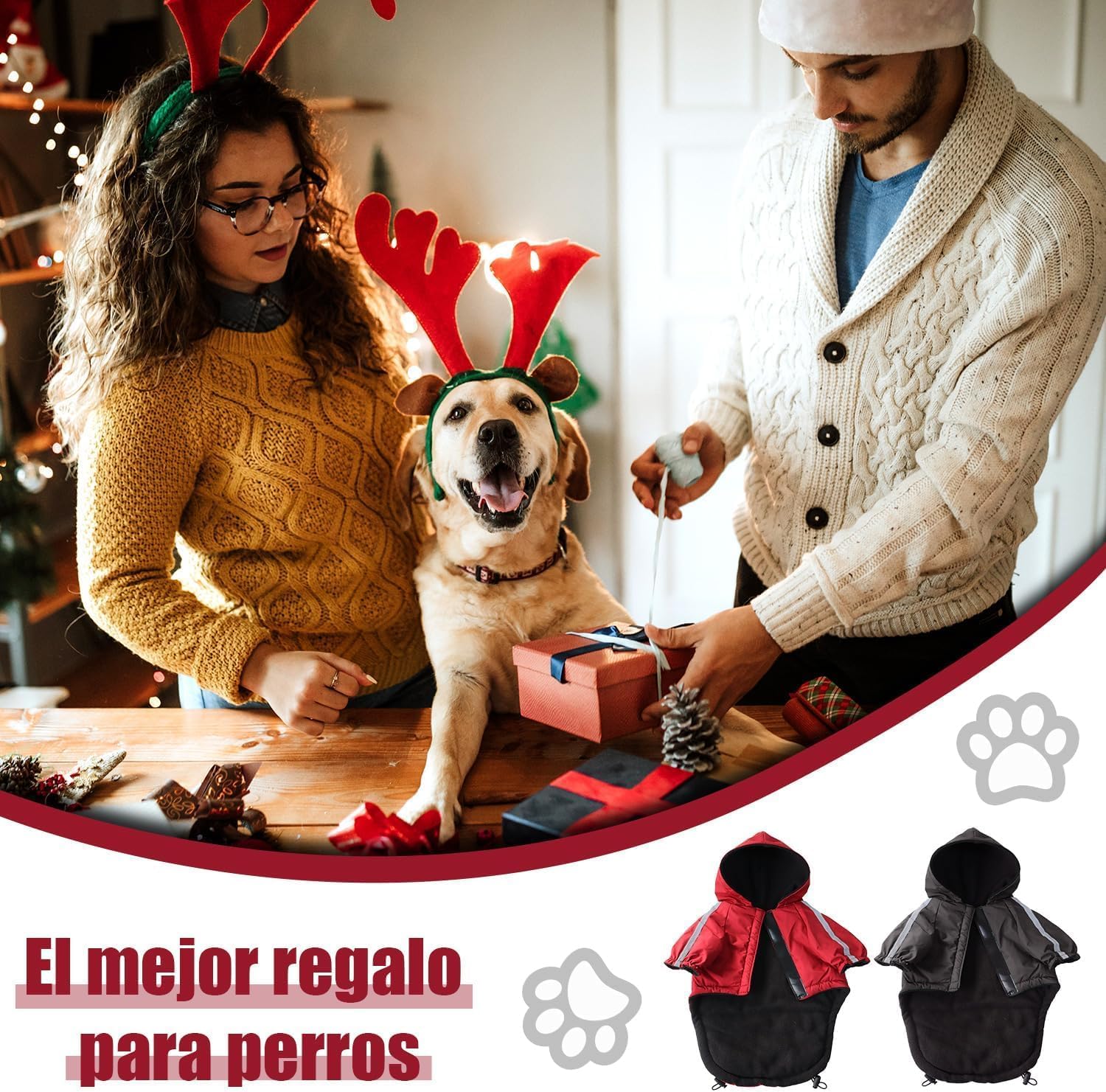 Abrigo para Perro, Abrigo para Perros para Clima Frío, Abrigos de Invierno Impermeable para Mascotas, Engrosar para Mantenerse Caliente Suéter para Perro con Sombrero