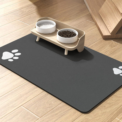 LYSSIID Alfombrilla Absorbente para Comederos Y Bebederos De Mascotas con Base De Goma Impermeable, Alfombrilla De Secado Rápido para Bebederos De Perros Y Gatos (Gris Oscuro a Rayas, 12"X19")