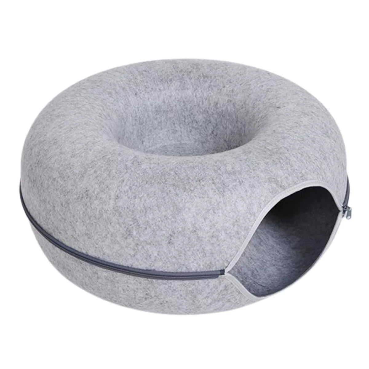 🍩 Cama Dona de Fieltro con Túnel para Gatos