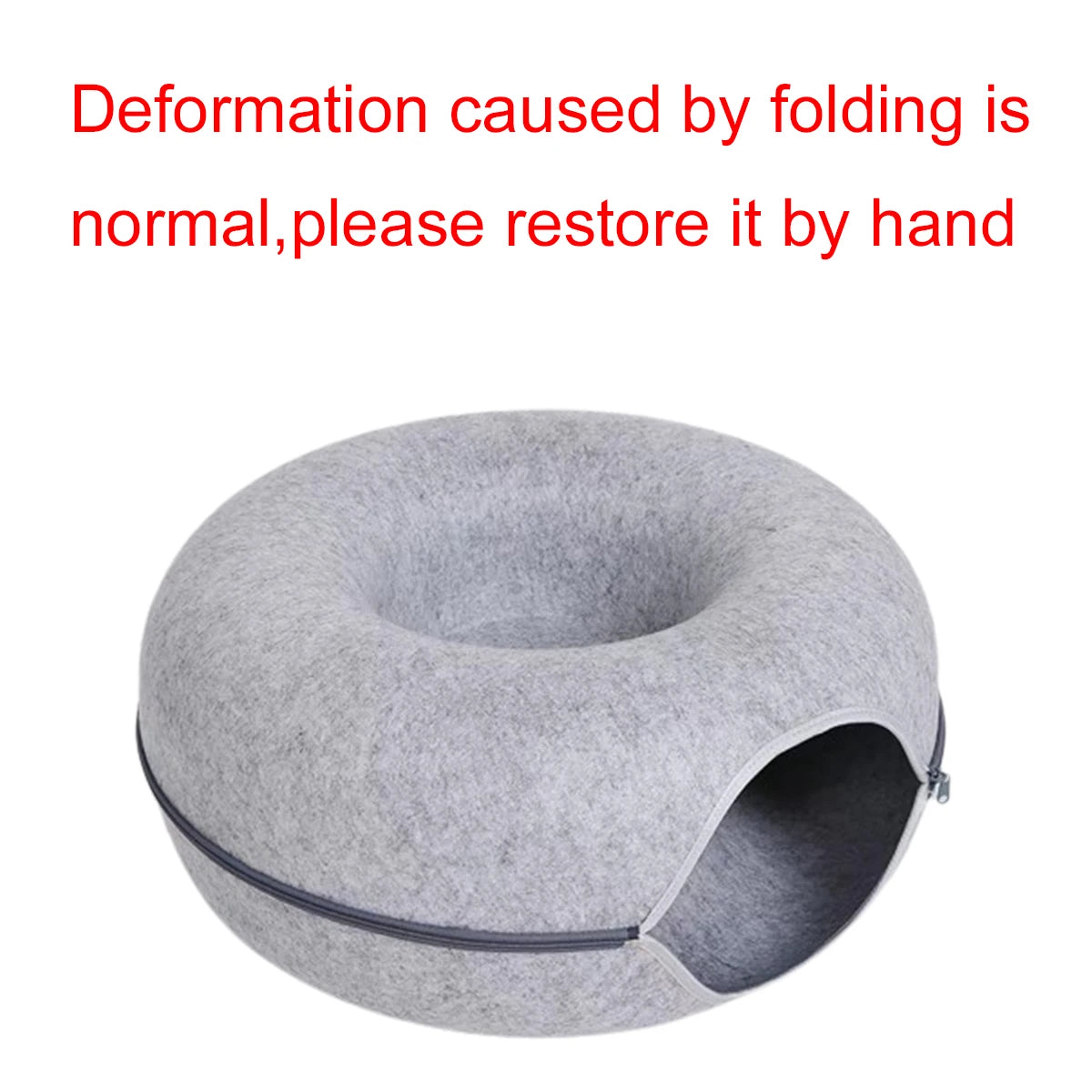 🍩 Cama Dona de Fieltro con Túnel para Gatos