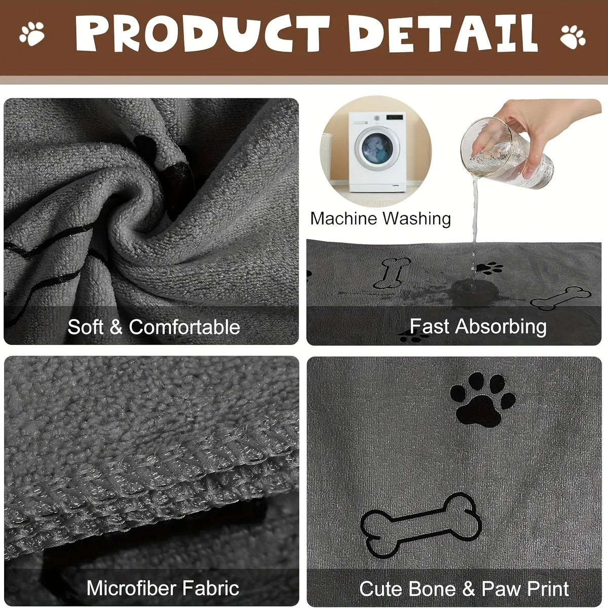 🧻 Toalla de Microfibra de Secado Rápido para Mascotas