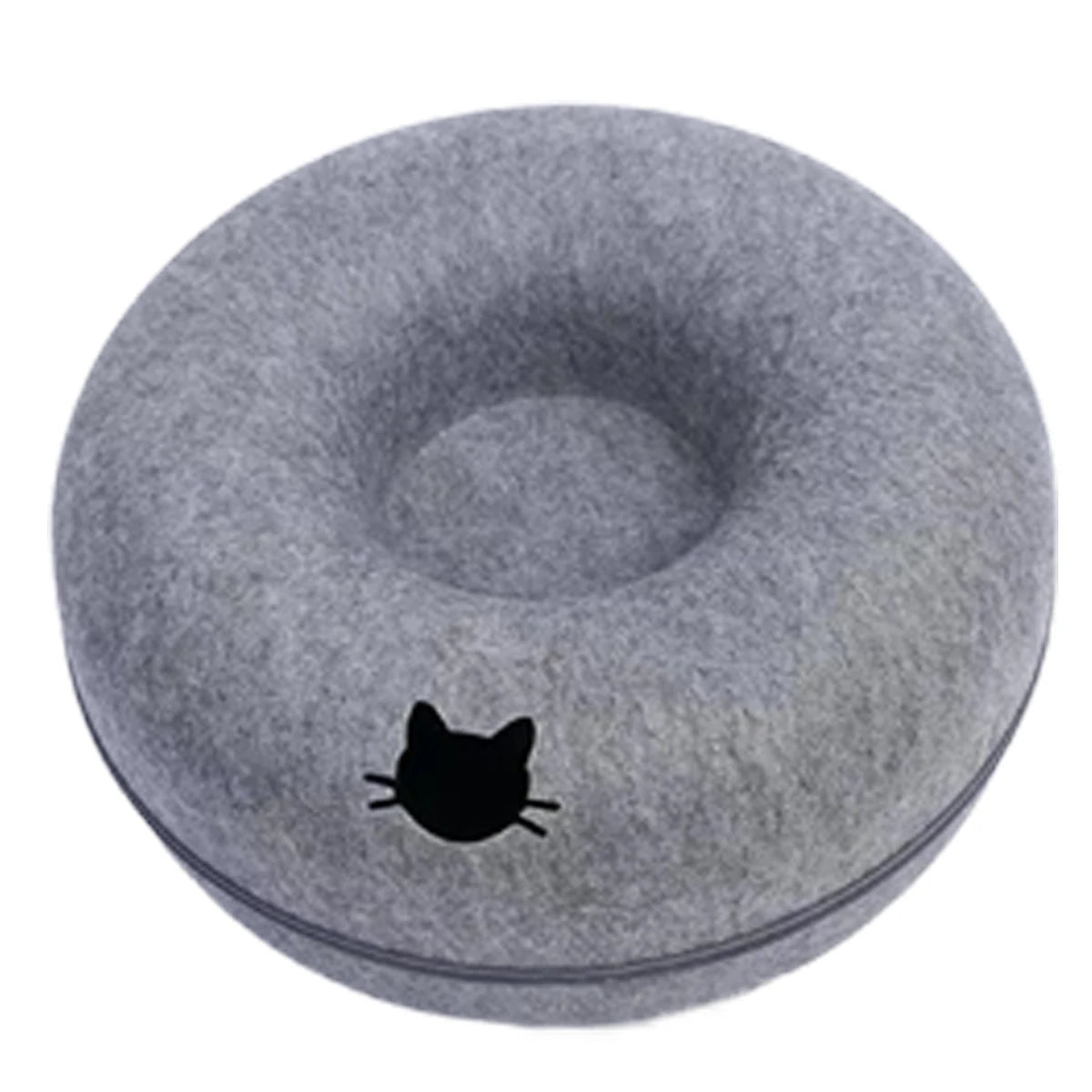🍩 Cama Dona de Fieltro con Túnel para Gatos