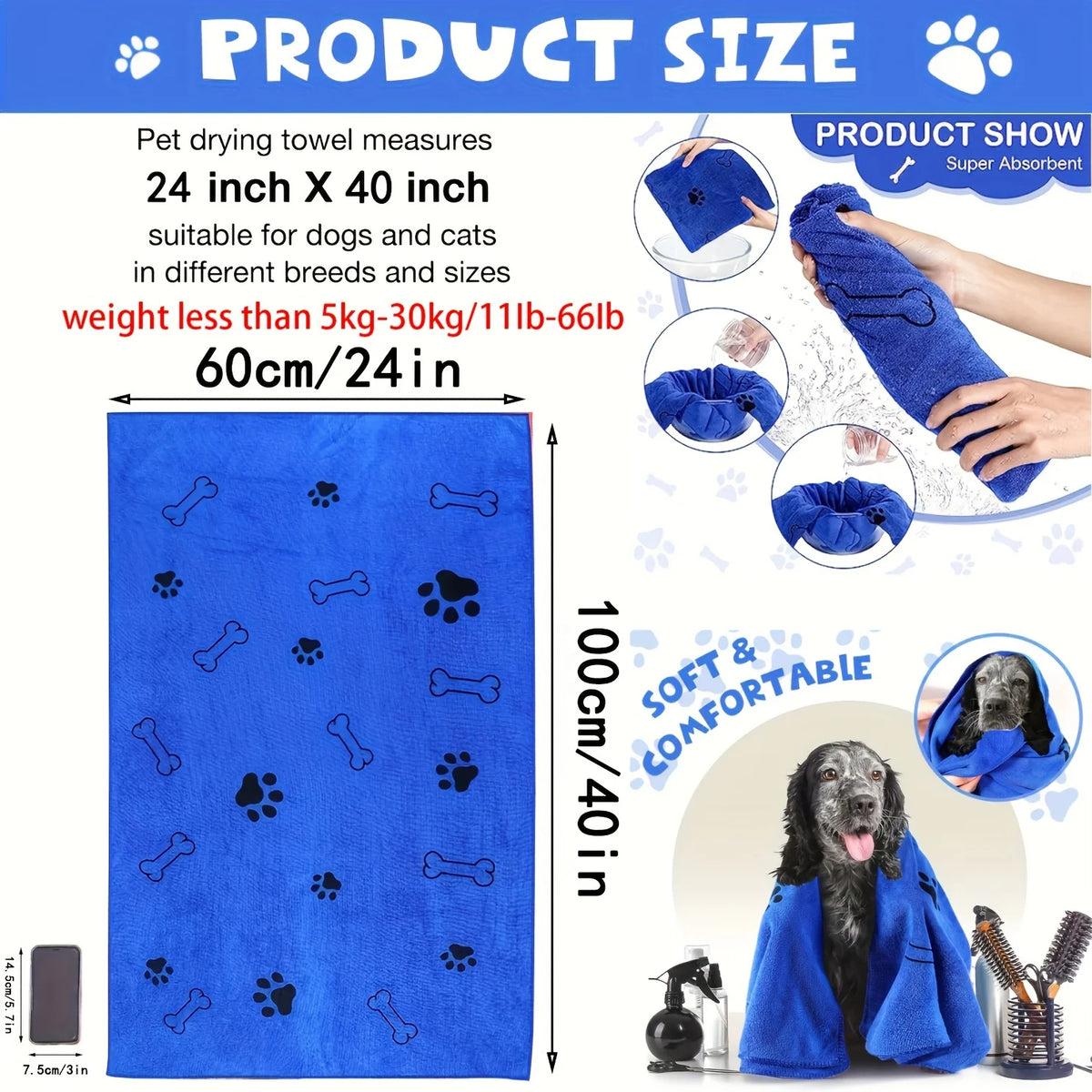 🧻 Toalla de Microfibra de Secado Rápido para Mascotas