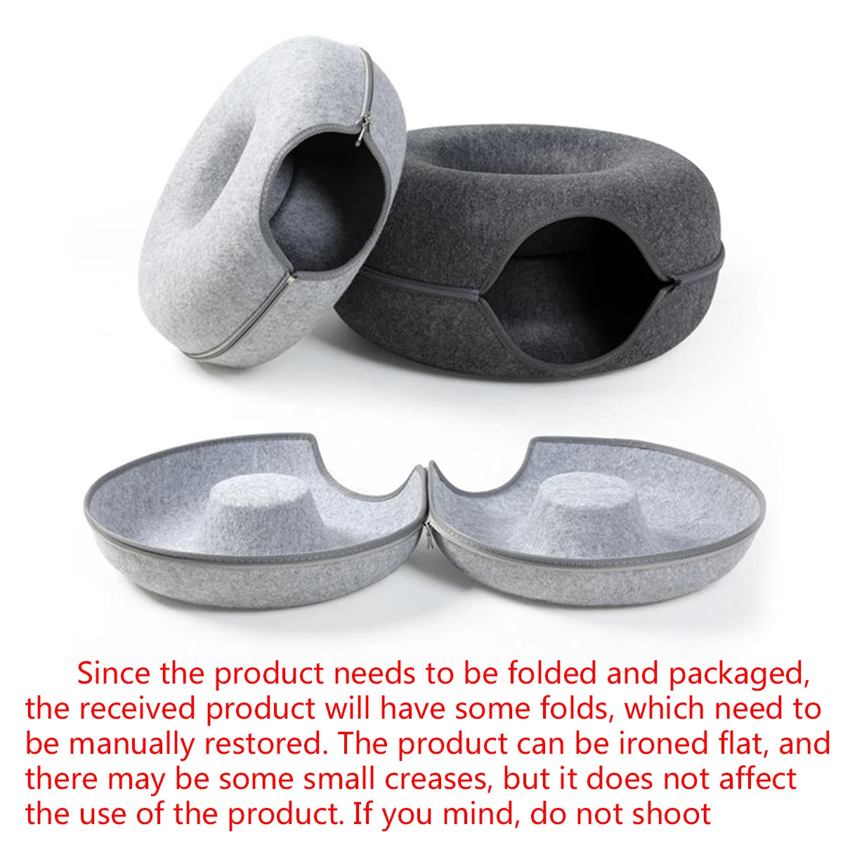 🍩 Cama Dona de Fieltro con Túnel para Gatos