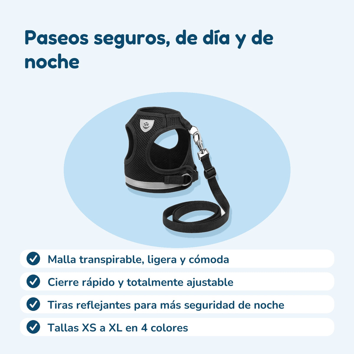 Beneficios del set de arnés y correa reflejante