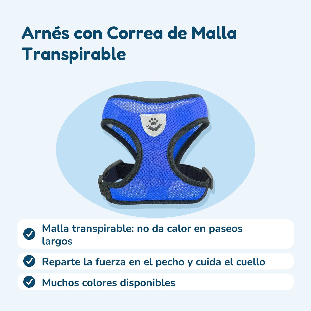 Beneficios: Arnés con Correa de Malla Transpirable